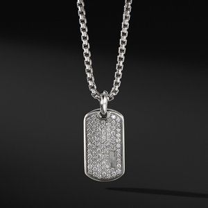 COPY - COPY - Mens Dog Tag Necklace Crystal Mens 925 Sterling Silver Titanium F…